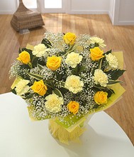 Yellow Rose and Carnation Handtied